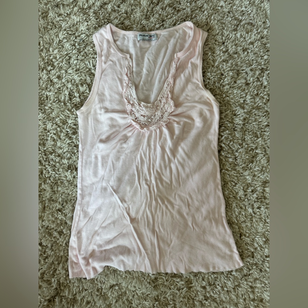 MICHAEL STARS sleeveless tshirt w lace detail | Light Pink | OS